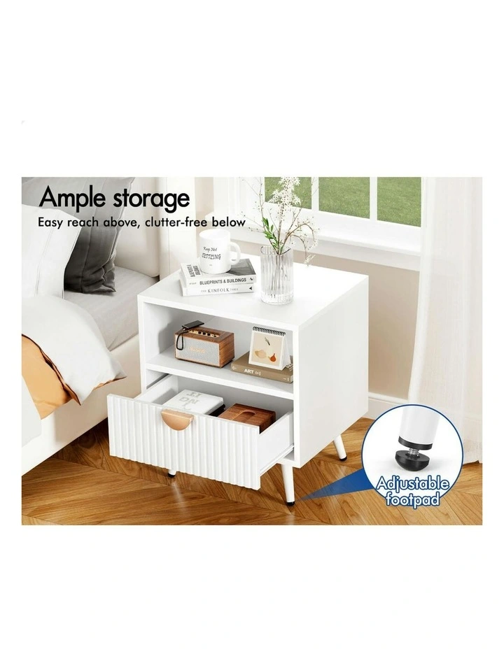 Bedside Table 1 Drawer 2x in White image 5