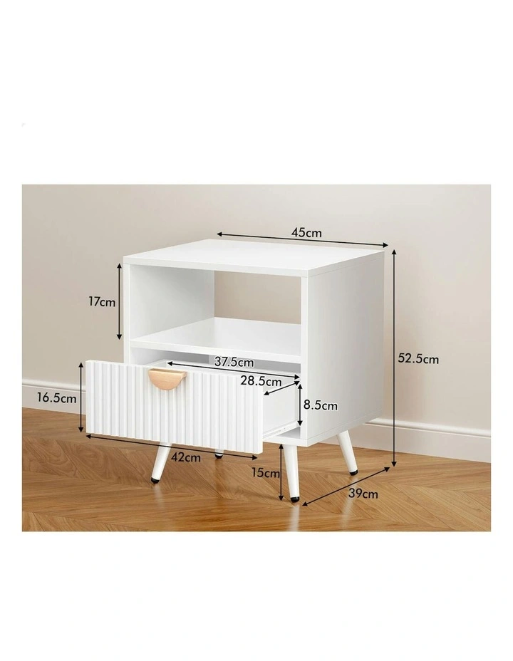 Bedside Table 1 Drawer 2x in White image 7