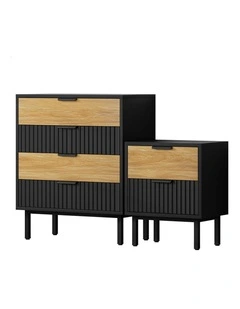 Bedside Table Storage Cabinet Set 4 Chest Drawers in Black/Wood