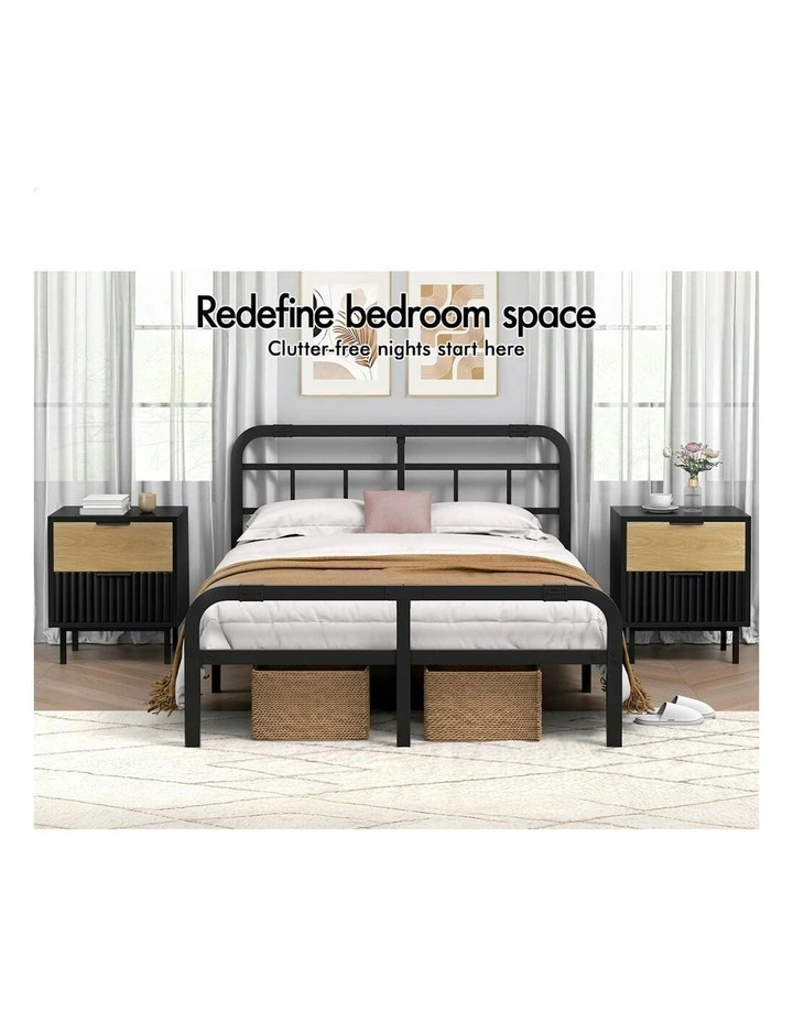 Bedside Table Storage Cabinet Set 4 Chest Drawers in Black/Wood image 3