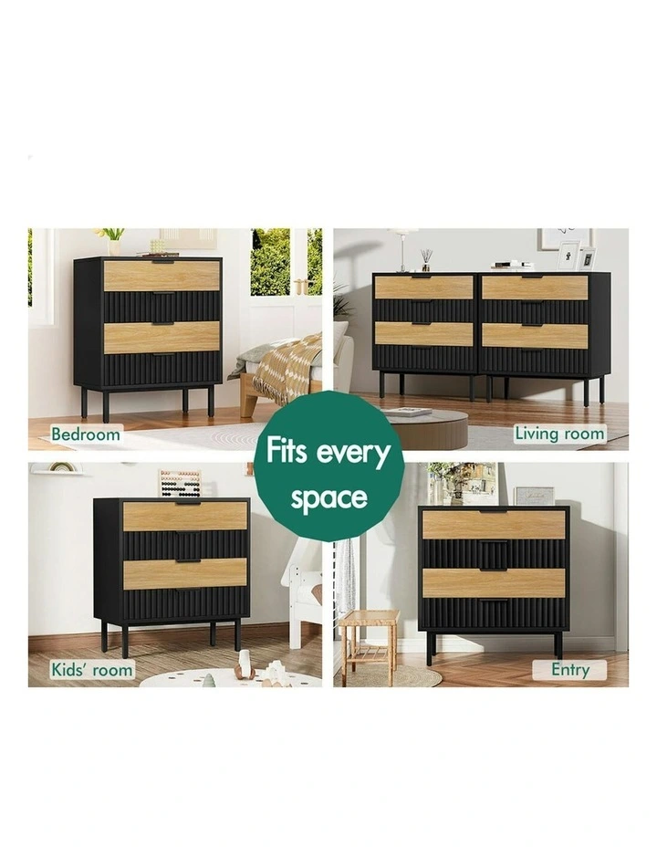 Bedside Table Storage Cabinet Set 4 Chest Drawers in Black/Wood image 4