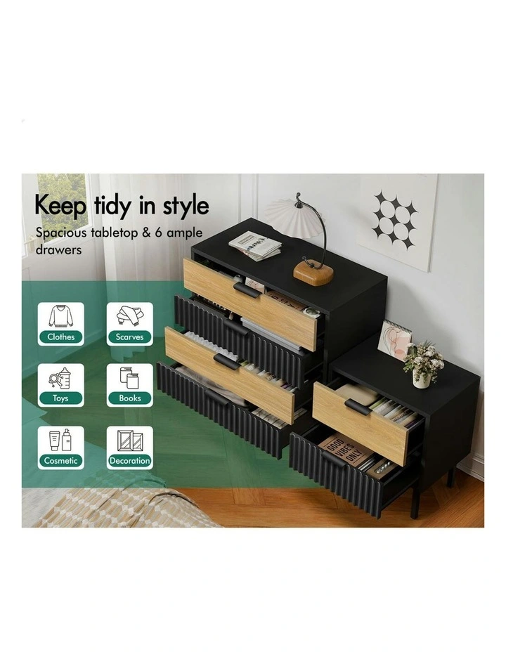 Bedside Table Storage Cabinet Set 4 Chest Drawers in Black/Wood image 5