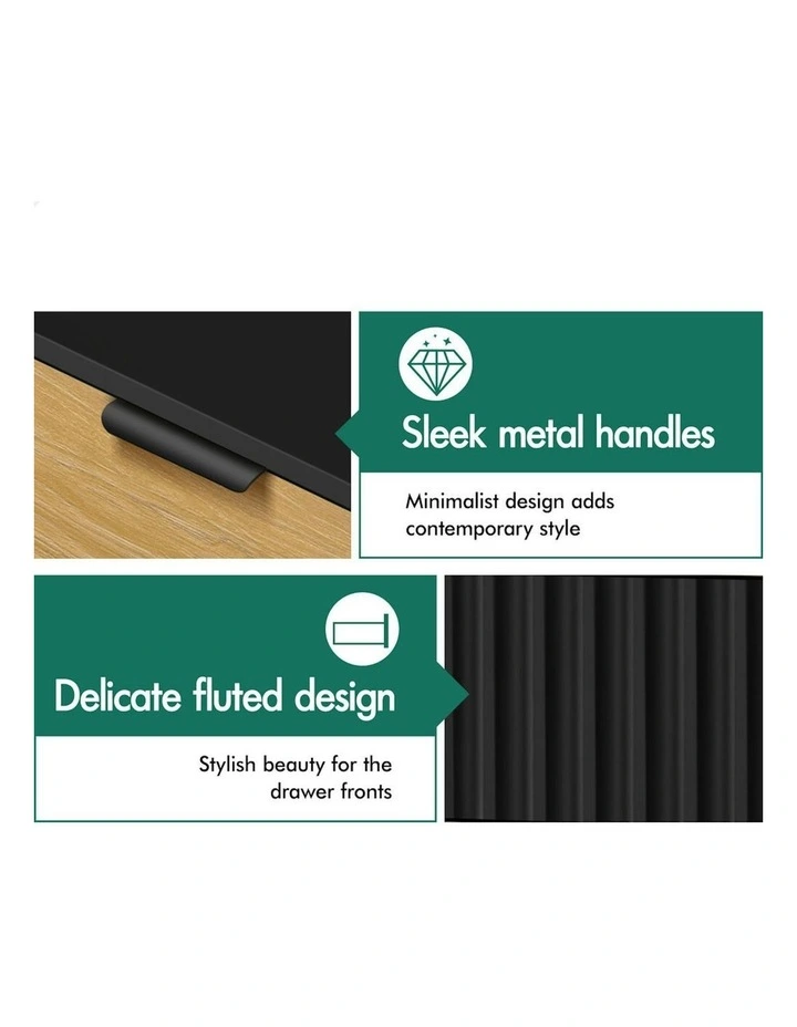 Bedside Table Storage Cabinet Set 4 Chest Drawers in Black/Wood image 6