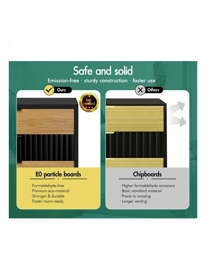 Bedside Table Storage Cabinet Set 4 Chest Drawers in Black/Wood image 7