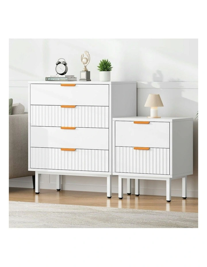 Bedside Table Storage Cabinet Set in White image 2