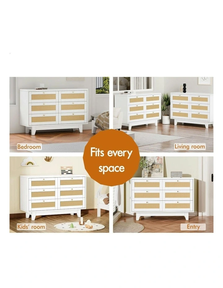 Storage Cabinet Dresser 6 Chest Of Drawers in White image 2