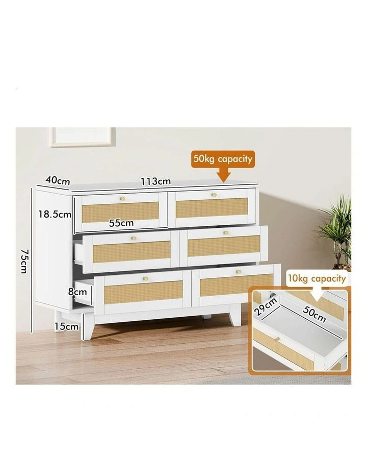 Storage Cabinet Dresser 6 Chest Of Drawers in White image 6