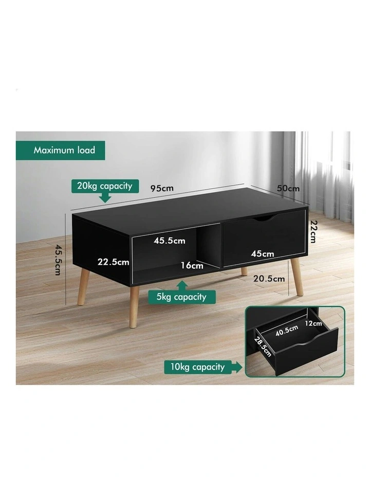 2 Drawers Coffee Table Storage in Black image 7