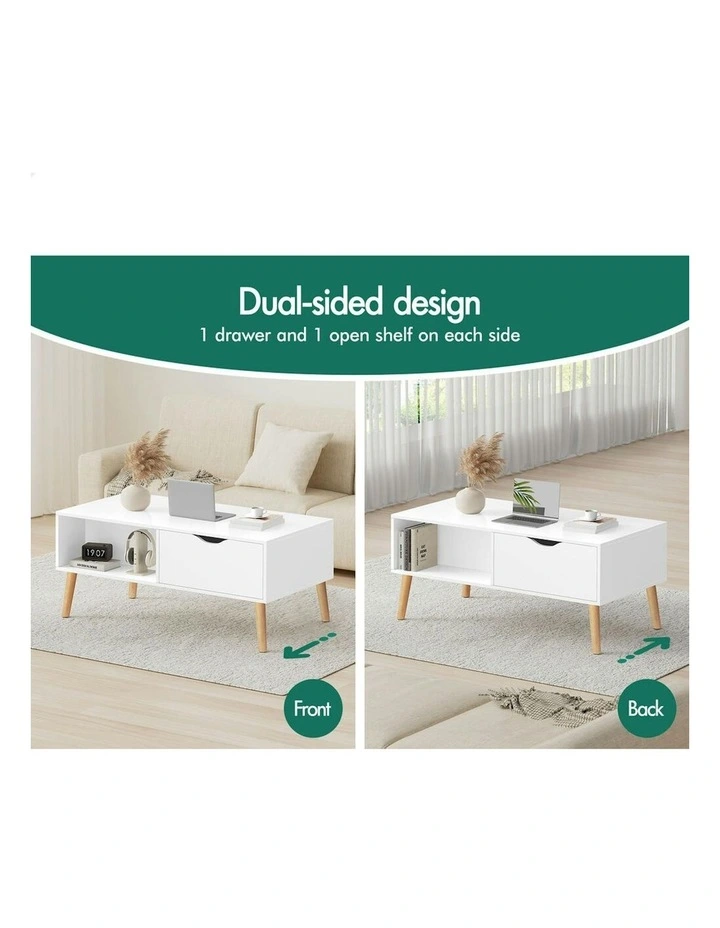 2 Drawers Coffee Table in White image 3