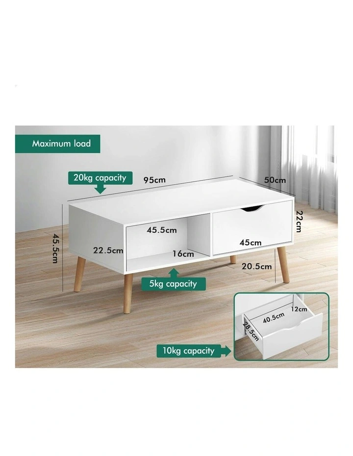 2 Drawers Coffee Table in White image 7