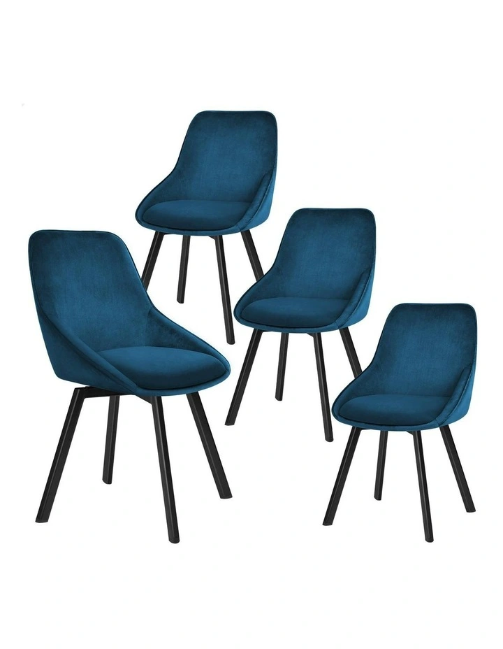 4x Dining Chairs Accent Kitchen Swivel Lounge Padded Seat Velvet Blue image 1