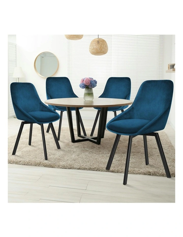 4x Dining Chairs Accent Kitchen Swivel Lounge Padded Seat Velvet Blue image 2