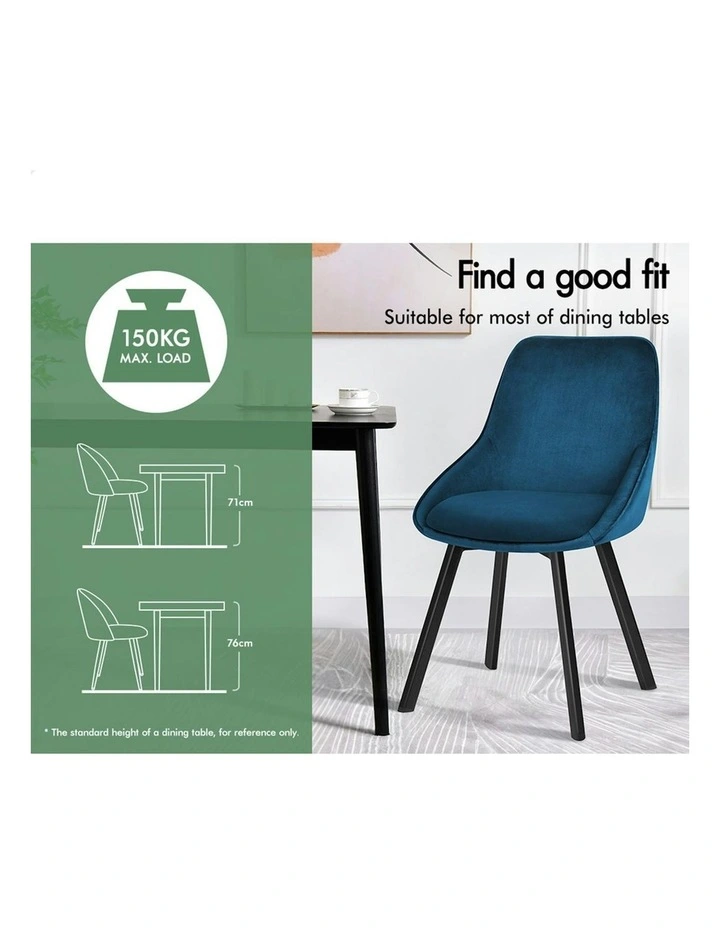 4x Dining Chairs Accent Kitchen Swivel Lounge Padded Seat Velvet Blue image 3