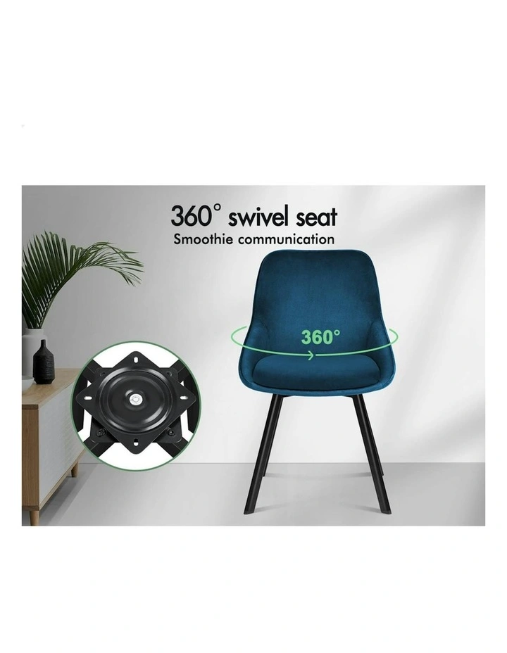 4x Dining Chairs Accent Kitchen Swivel Lounge Padded Seat Velvet Blue image 4