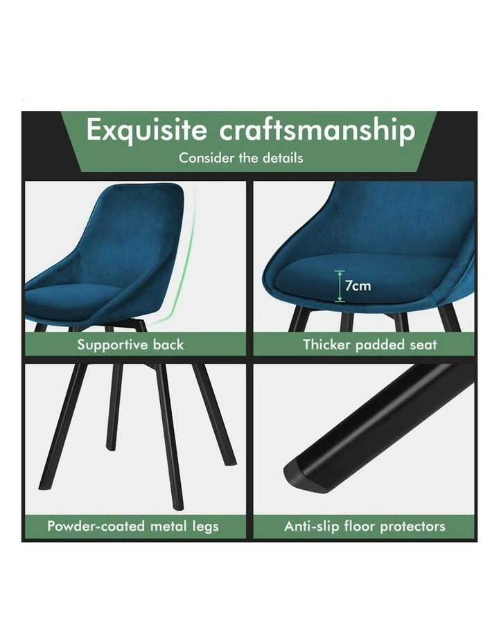 4x Dining Chairs Accent Kitchen Swivel Lounge Padded Seat Velvet Blue image 6