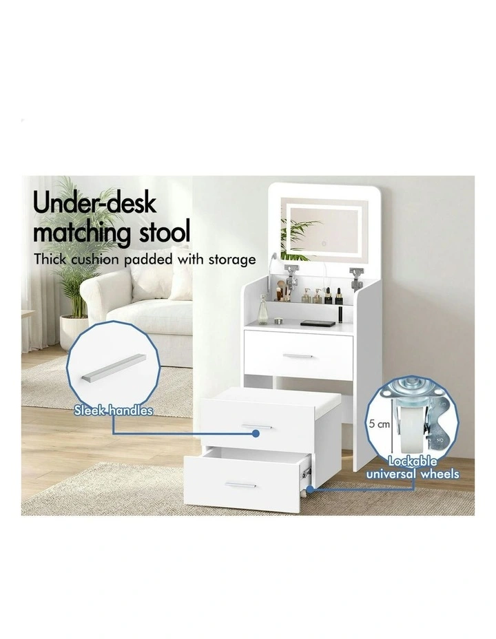 Dressing Table And Stool Set in White image 2