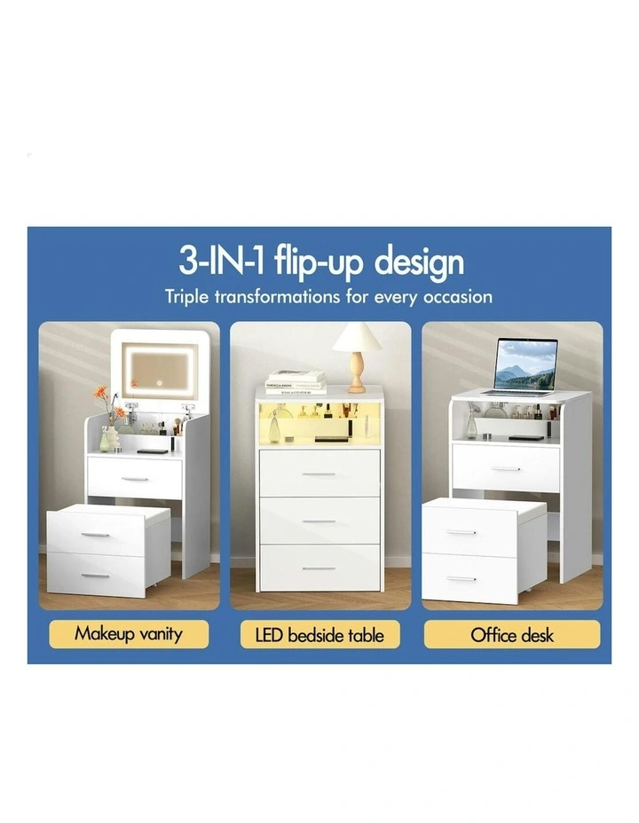 Dressing Table And Stool Set in White image 4