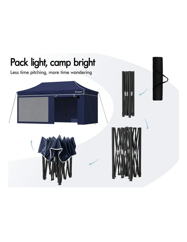 Gazebo Marquee 600D Oxford Folding Camping Tent 6x3m in Navy image 1