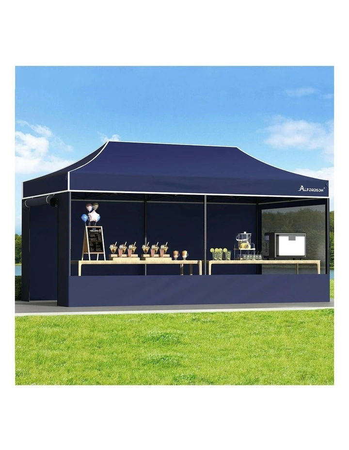 Gazebo Marquee 600D Oxford Folding Camping Tent 6x3m in Navy image 2