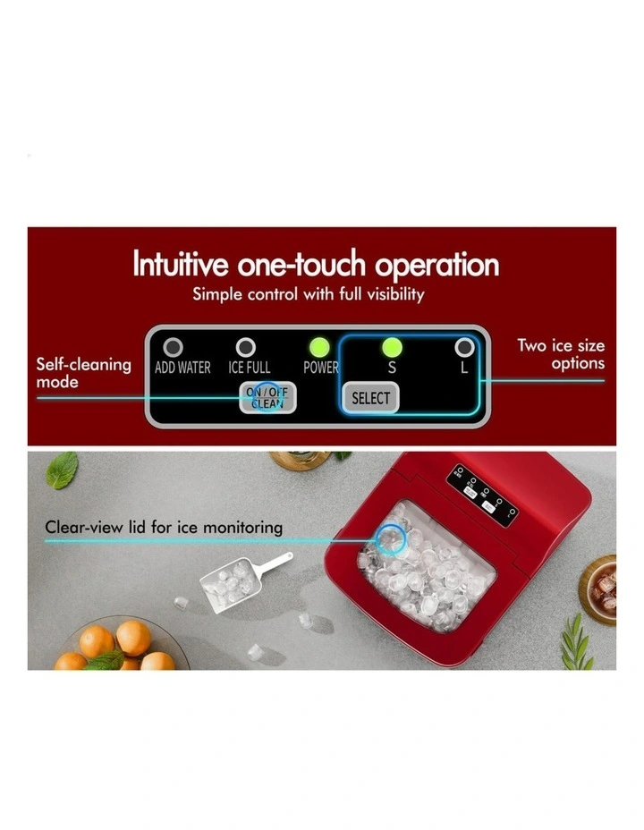 Commercial Portable 12kg Ice Cube Tray 2.2L Ice Maker in Red image 2