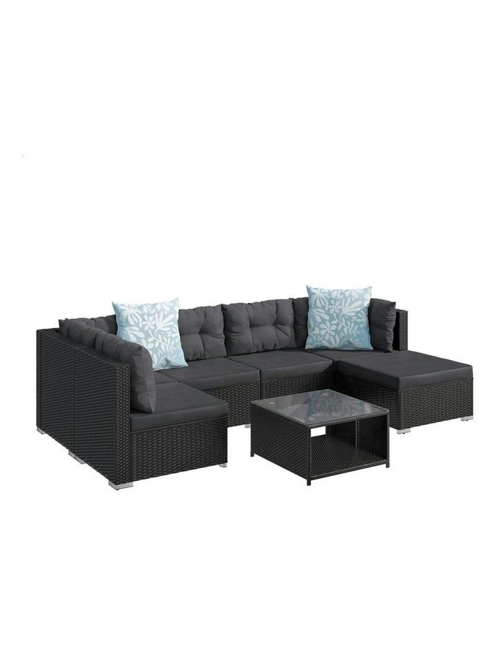 Outdoor Lounge Sofa Set 7 Pieces in Black image 1