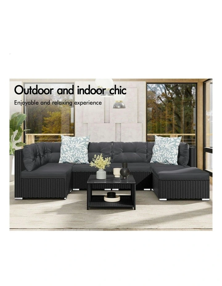 Outdoor Lounge Sofa Set 7 Pieces in Black image 3