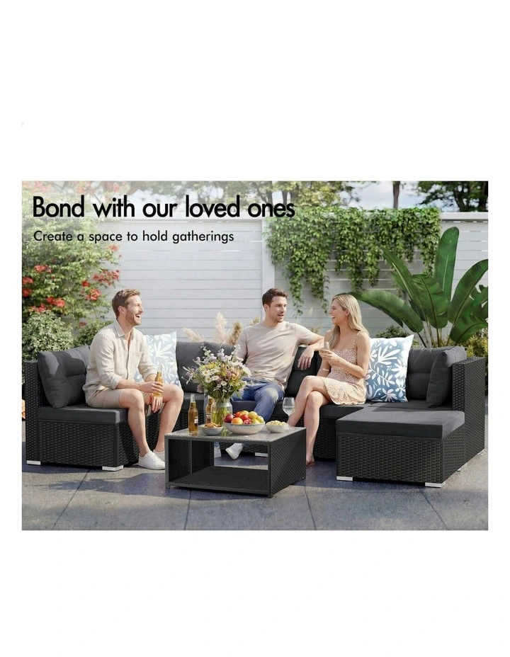 Outdoor Lounge Sofa Set 7 Pieces in Black image 4