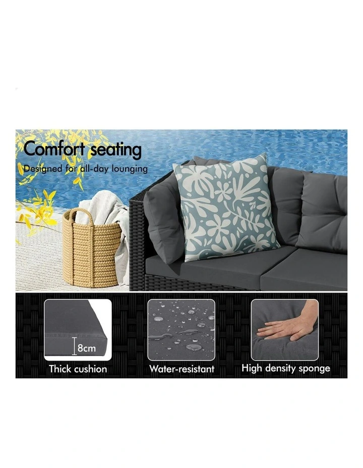 Outdoor Lounge Sofa Set 7 Pieces in Black image 6