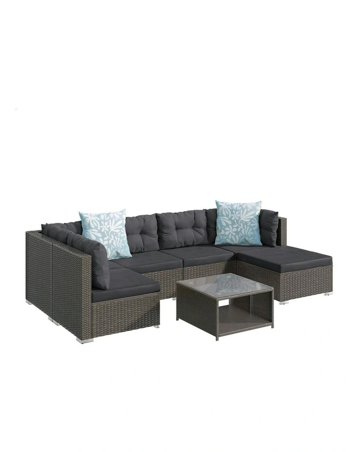 Outdoor Setting Lounge Sofa Set 6 Seater in Dark Grey image 1