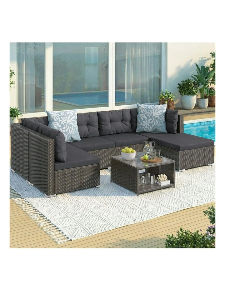 Outdoor Setting Lounge Sofa Set 6 Seater in Dark Grey image 2