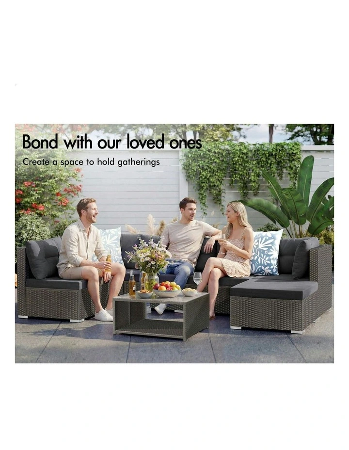 Outdoor Setting Lounge Sofa Set 6 Seater in Dark Grey image 4