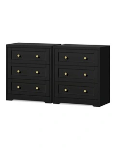 Hamptons Drawers Bedside Table Storage Cabinet in Black