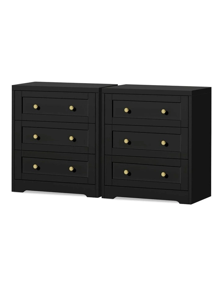 Hamptons Drawers Bedside Table Storage Cabinet in Black image 1