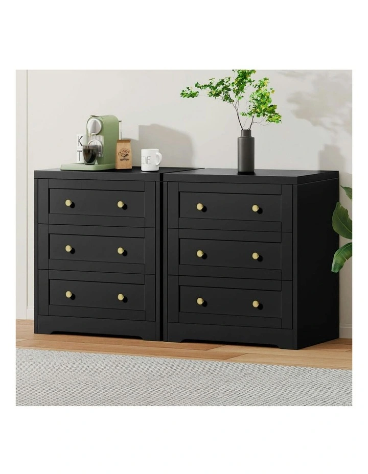 Hamptons Drawers Bedside Table Storage Cabinet in Black image 2