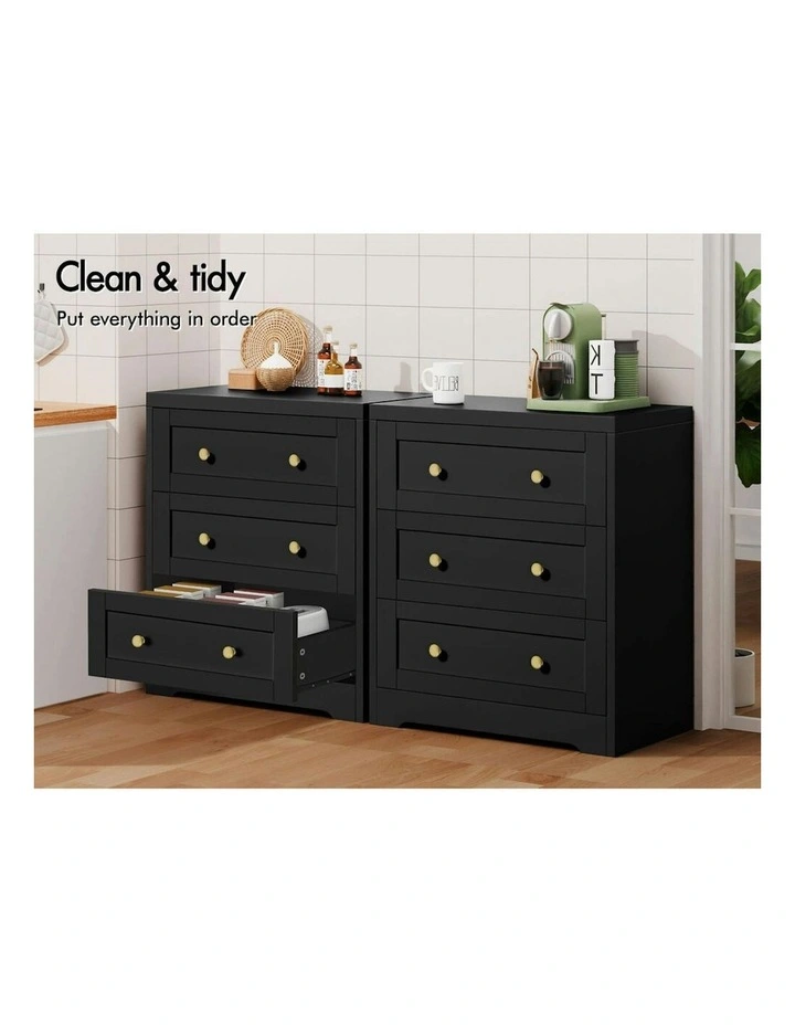 Hamptons Drawers Bedside Table Storage Cabinet in Black image 3