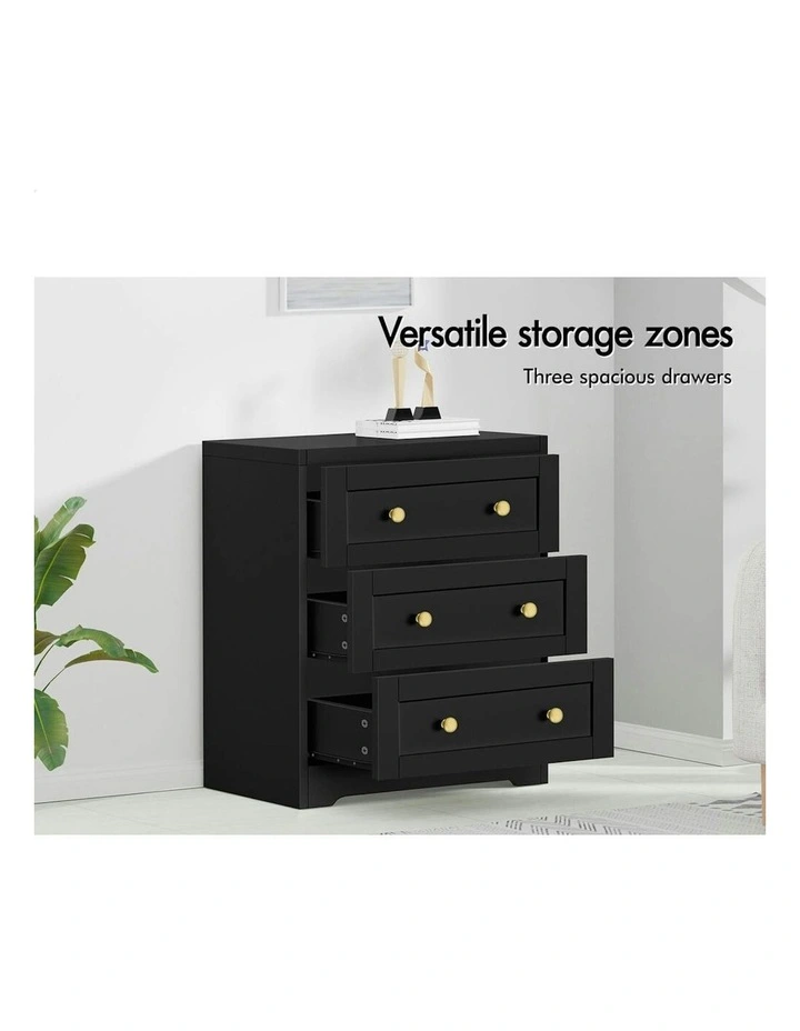 Hamptons Drawers Bedside Table Storage Cabinet in Black image 4