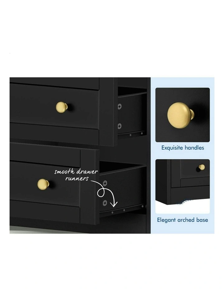 Hamptons Drawers Bedside Table Storage Cabinet in Black image 6