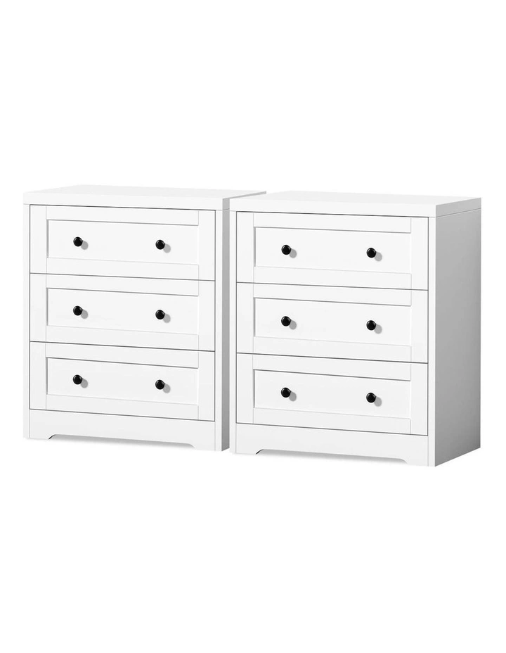 Hamptons Drawers Bedside Table Storage Cabinet x2 in White image 1