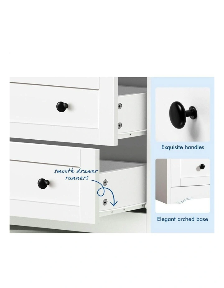 Hamptons Drawers Bedside Table Storage Cabinet x2 in White image 5