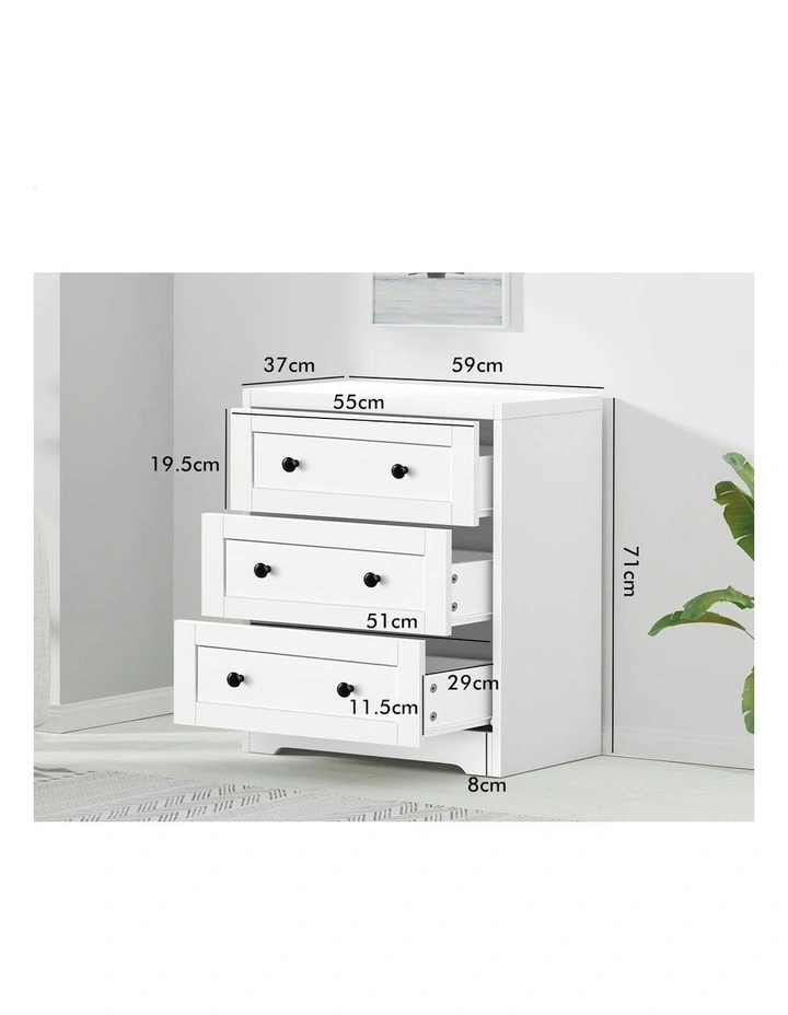 Hamptons Drawers Bedside Table Storage Cabinet x2 in White image 6