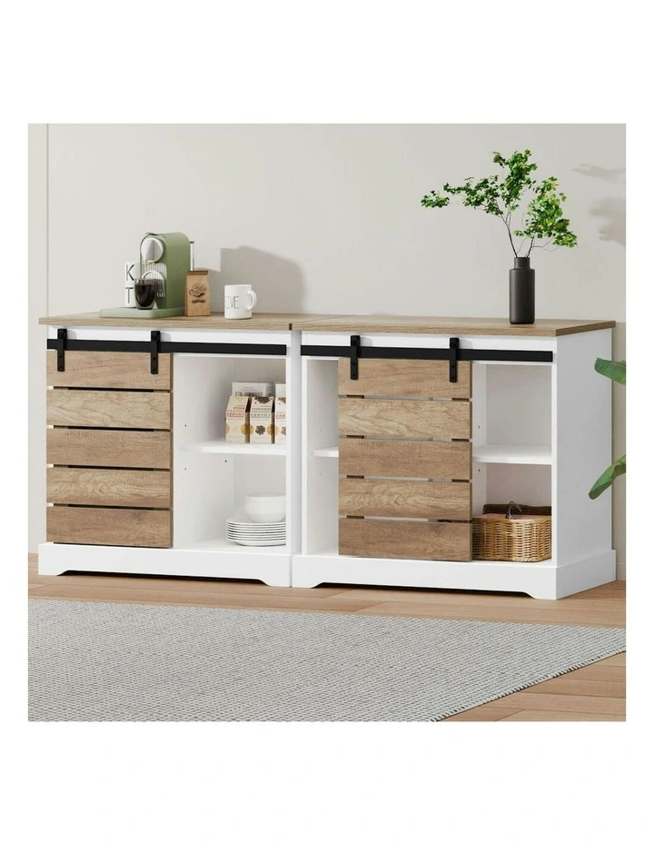 Buffet Sliding Door Storage Sideboard Cabinet 2x in White image 2