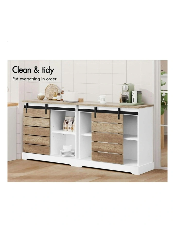 Buffet Sliding Door Storage Sideboard Cabinet 2x in White image 3