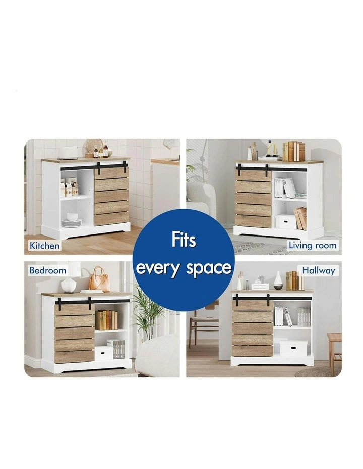 Buffet Sliding Door Storage Sideboard Cabinet 2x in White image 5