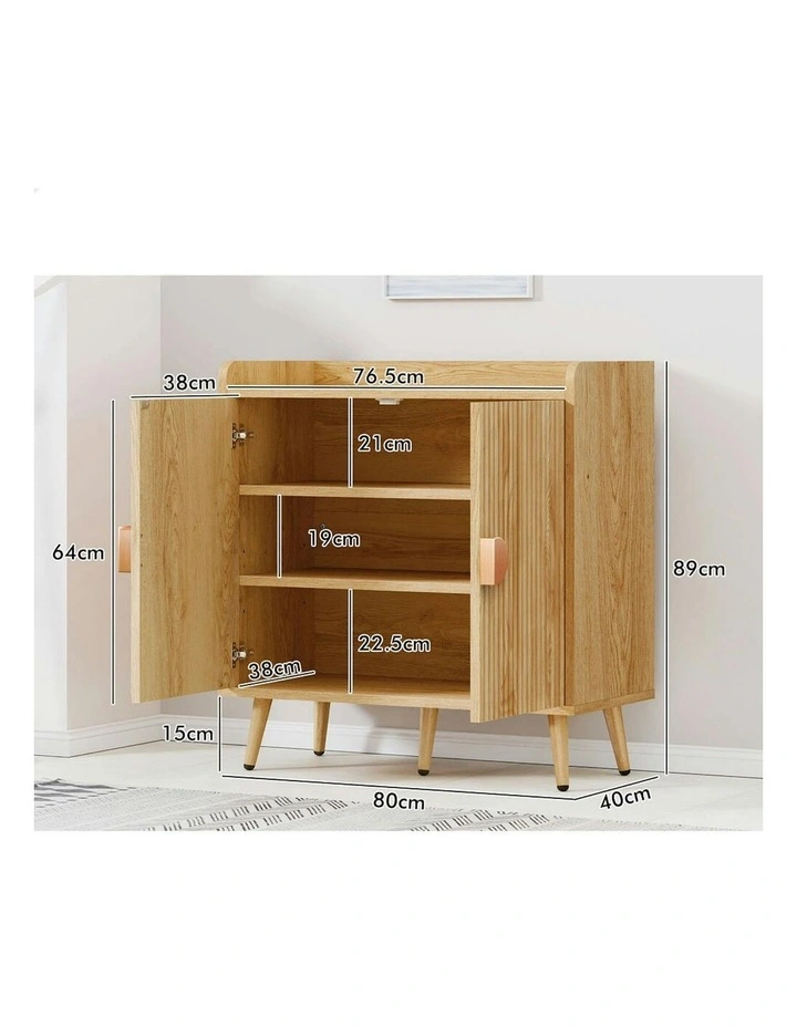 Buffet Hallway Wooden Doors Sideboard Cabinet Storage in Beige image 6