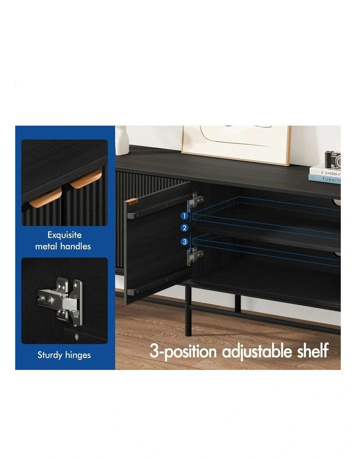 Entertainment Unit TV Cabinet 180cm in Black image 4