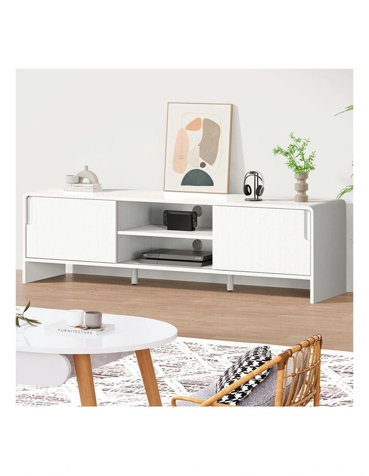 Entertainment Unit Sliding Doors TV Cabinet 150cm in White image 2