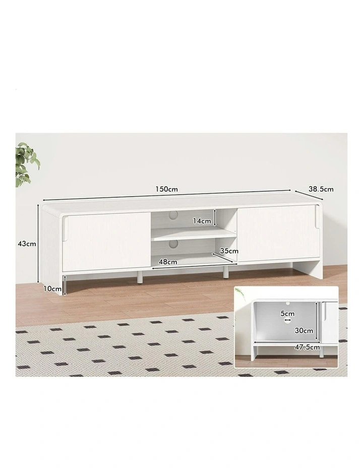 Entertainment Unit Sliding Doors TV Cabinet 150cm in White image 3