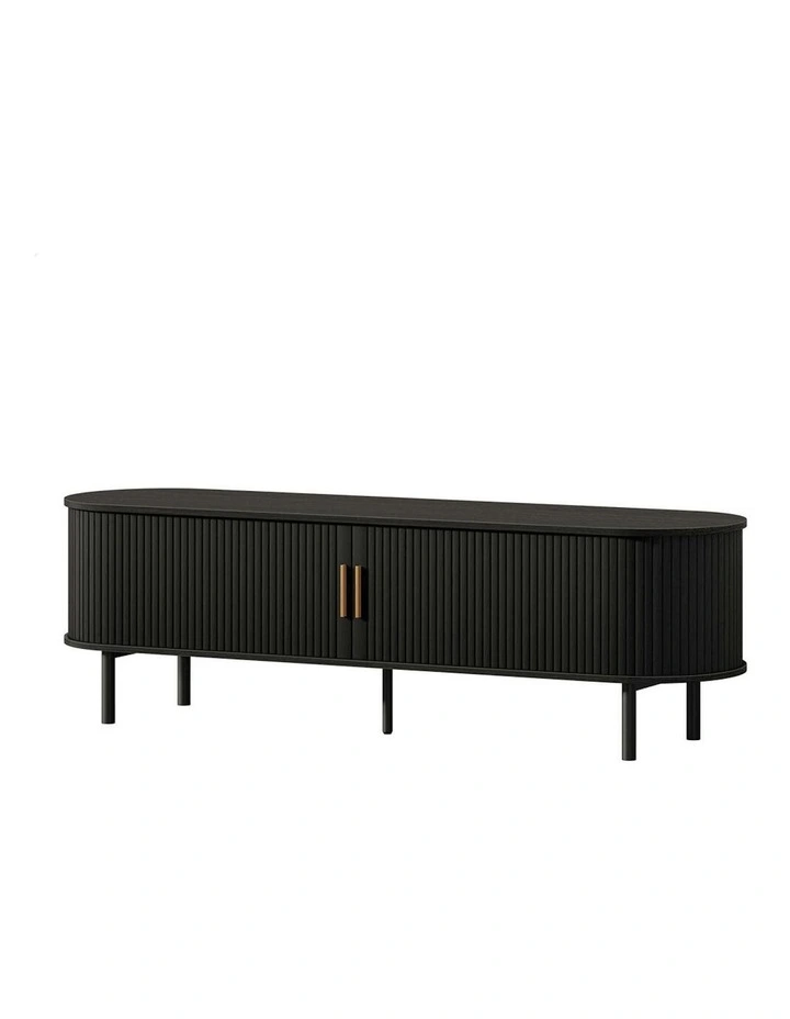 Entertainment Unit Tambour Sliding TV Cabinet 160cm in Black image 1