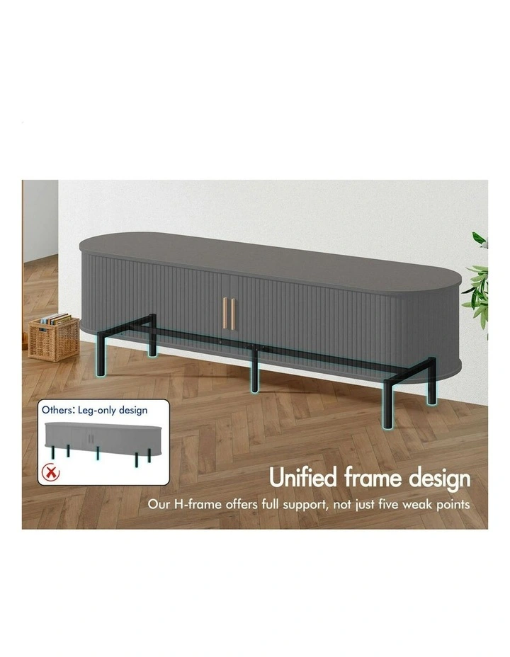 Entertainment Unit Tambour Sliding TV Cabinet 160cm in Black image 2