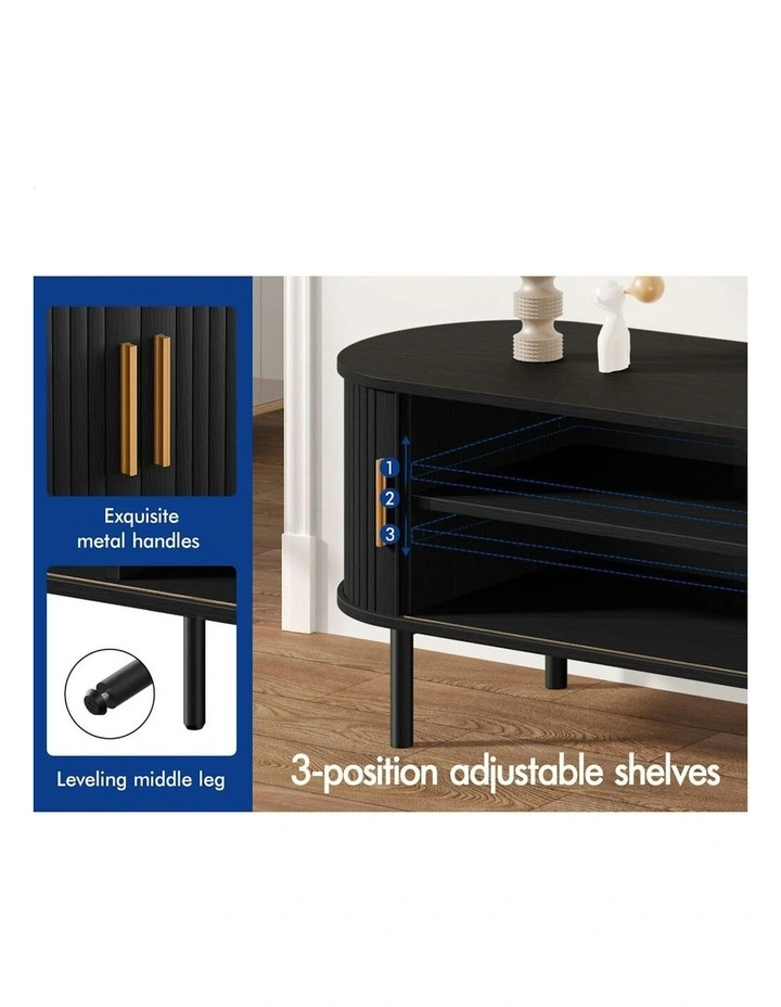 Entertainment Unit Tambour Sliding TV Cabinet 160cm in Black image 3